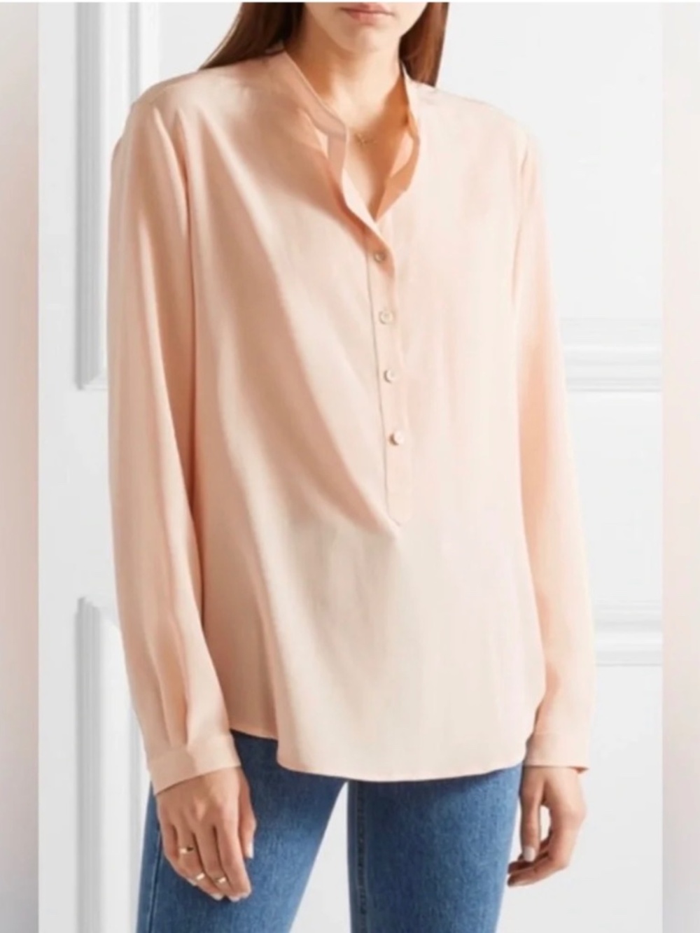 Stella McCartney Silk Mandarin Collar Blouse | Blush Pink | IT 36 / US 0